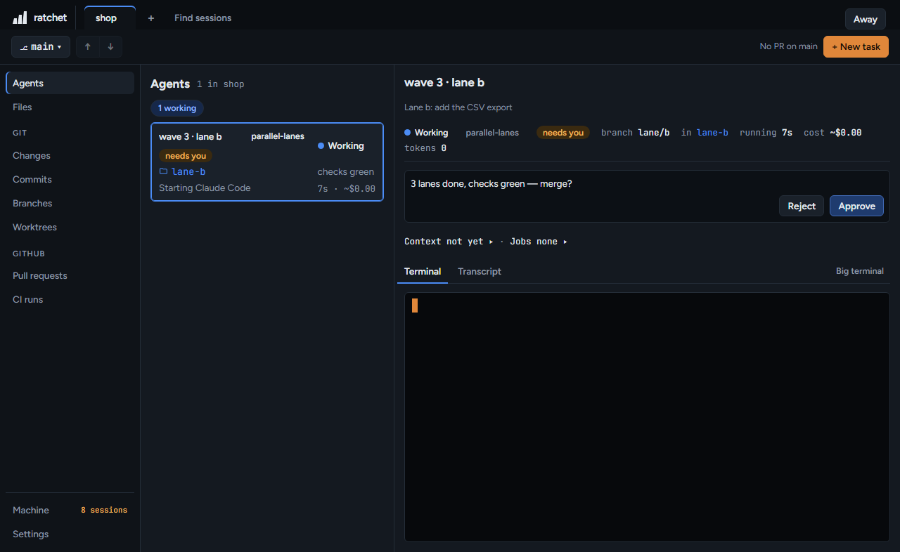 A plugin agent named by its label, with the plugin's question and Reject and Approve.