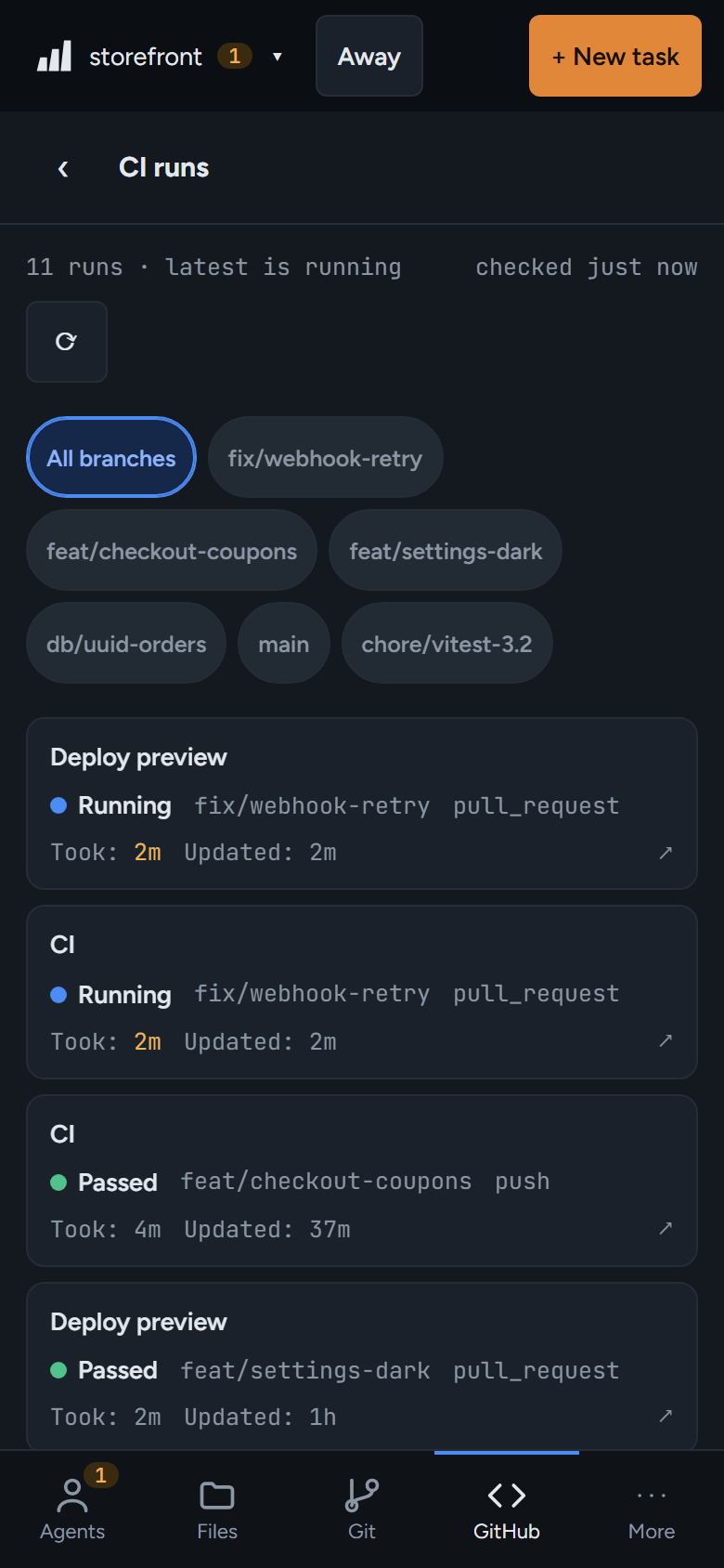 CI runs: the latest GitHub Actions runs for the repo.