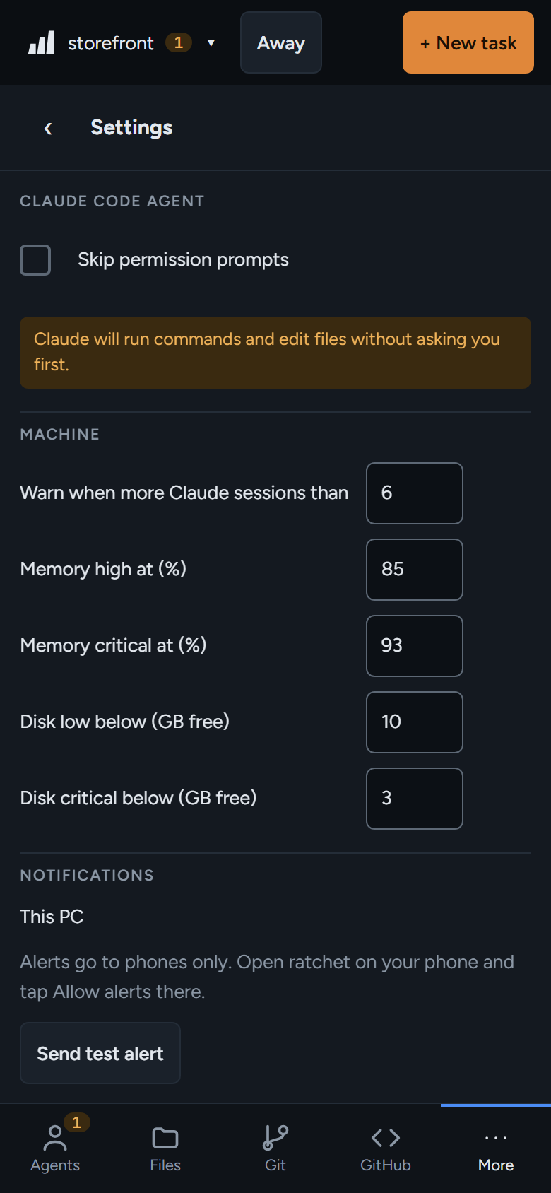 Settings on the phone: Allow alerts, what to be alerted about and quiet hours.